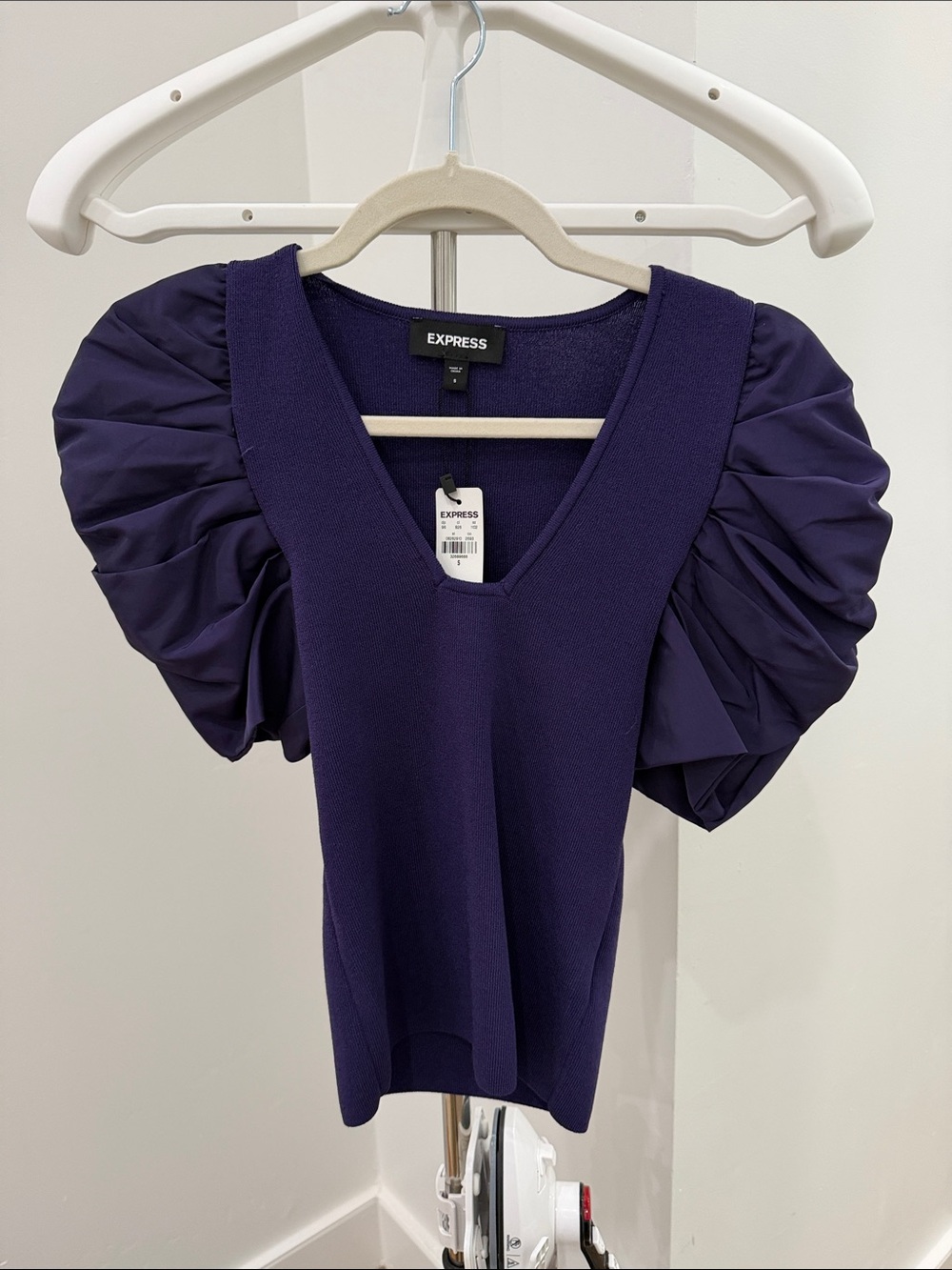 Express Purple Puff Sleeve V-Neck Top